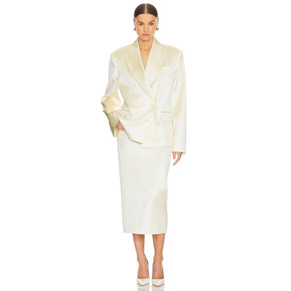 Helsa Heavy Satin Column Midi Skirt Minimalist Chic Elegant Evening Bone Size XL - Picture 1 of 12